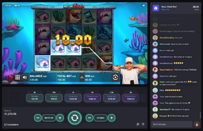 Livespins  is built around the “bet behind” concept, allowing viewers to bet alongside streamers as they play slot games.